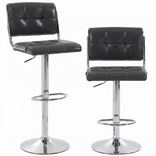 Photo of HOMCOM Bar Stools Modern PU Leather Adjustable Breakfast Bar Stools Backrest Set of 2 Grey in Grey colour on a white background