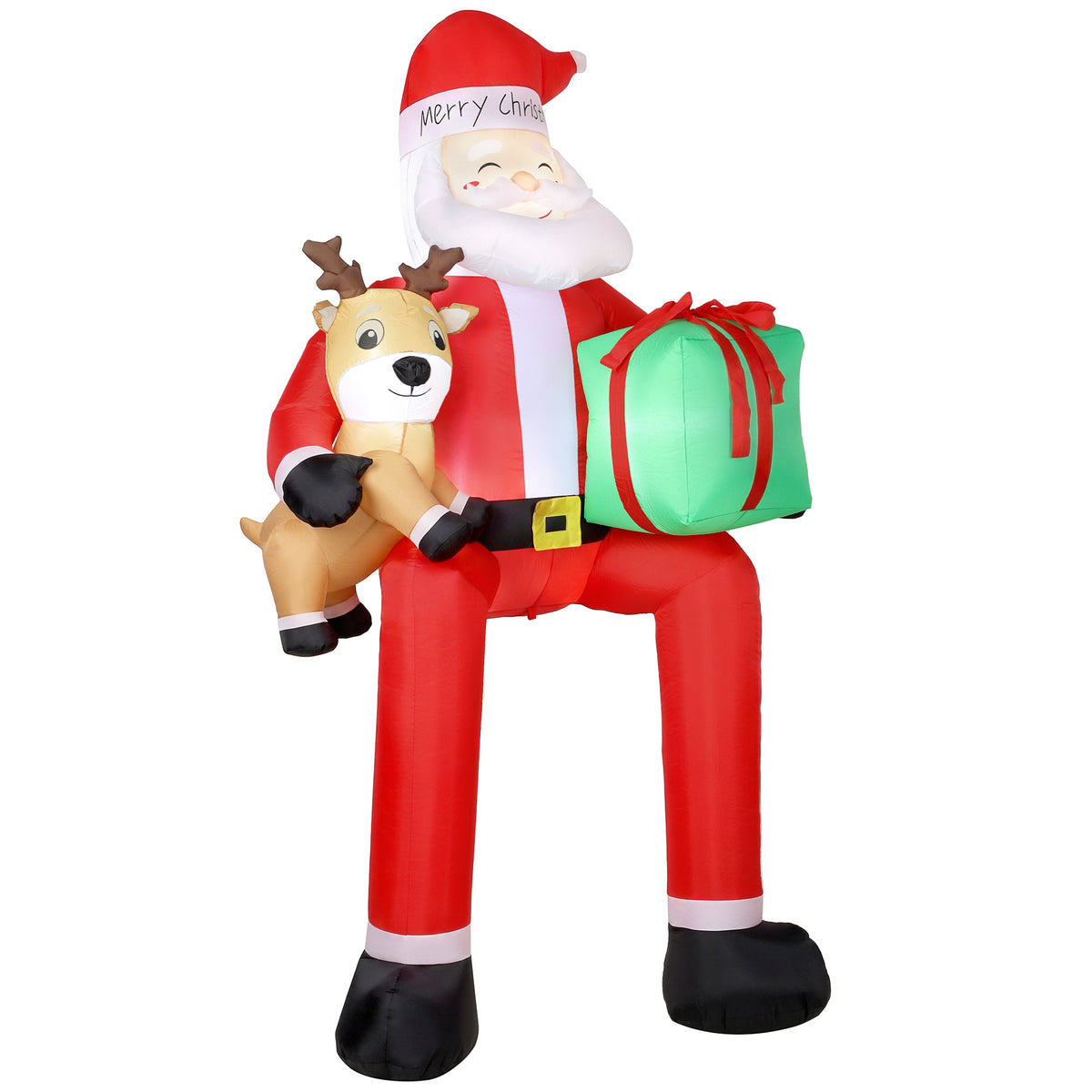 Photo of Outsunny 9.3ft Giant Christmas Inflatable Hanging Santa Claus Sitting w/ Reindeer, Gift Box in Box colour on a white background