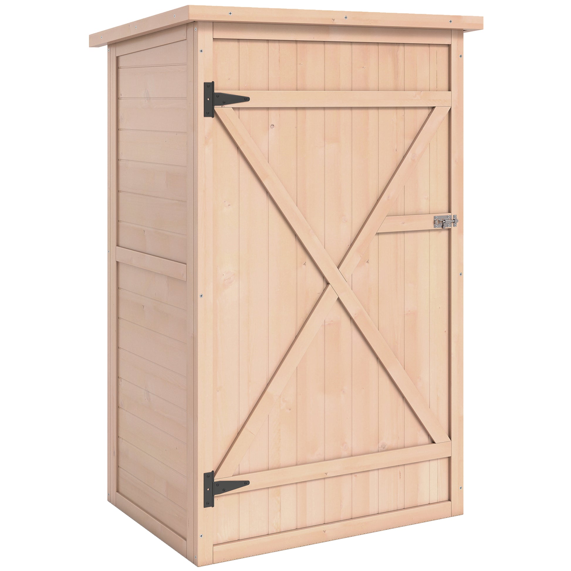 Photo of Outsunny Wooden Small Shed, Garden Storage Shed with Shelves and Bolt Latch, 75L x 56W x115H cm, Natural in Natural colour on a white background