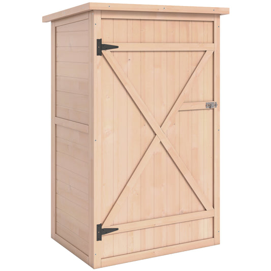 Photo of Outsunny Wooden Small Shed, Garden Storage Shed with Shelves and Bolt Latch, 75L x 56W x115H cm, Natural in Natural colour on a white background