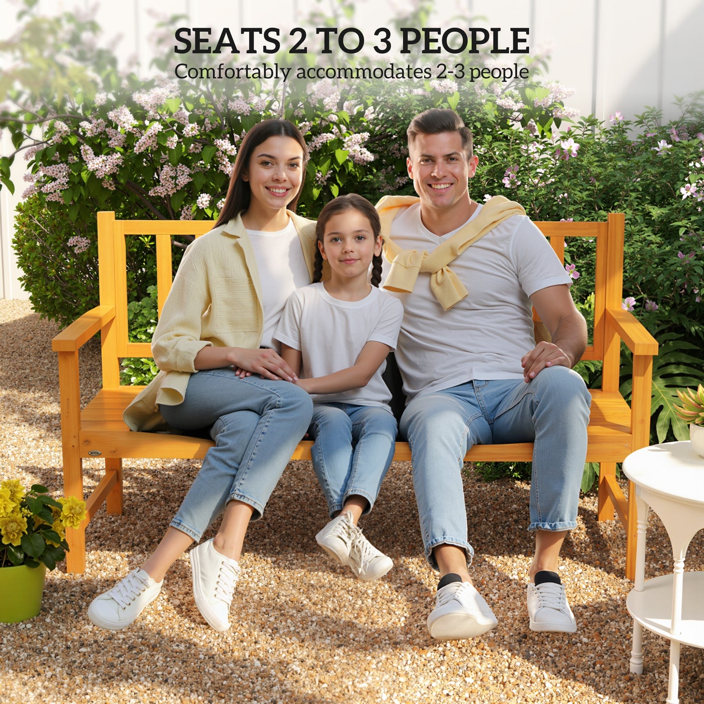 Outsunny Wooden Bench with Liftable Middle Table, Outdoor Bench, Patio Loveseat for Porch, Garden, Seats 2-3 People