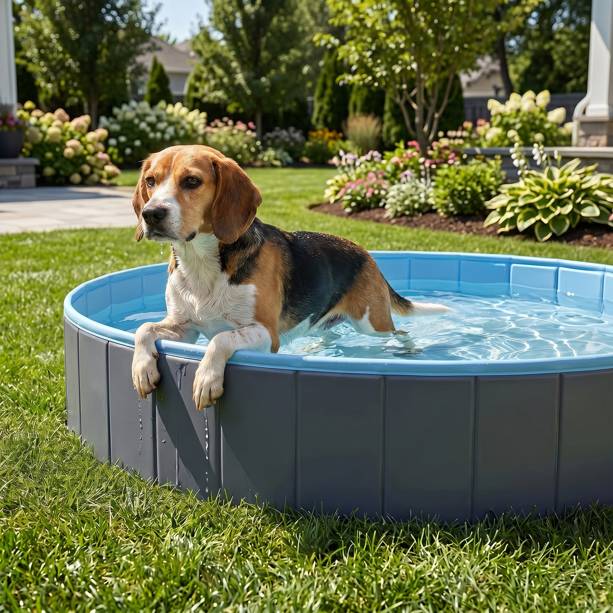 PawHut Foldable Dog Pool for Puppies and Ducks Dog Paddling Pool Bath Tub, Dark Grey, 120 x 30cm