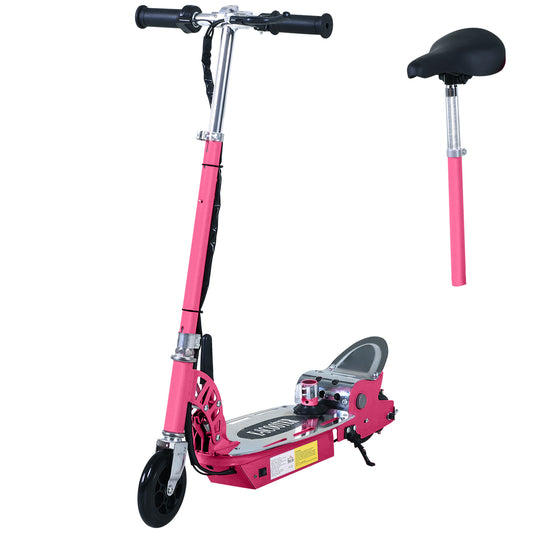 HOMCOM pink electric scooter with adjustable handlebar, seat, foot brake, and foldable frame