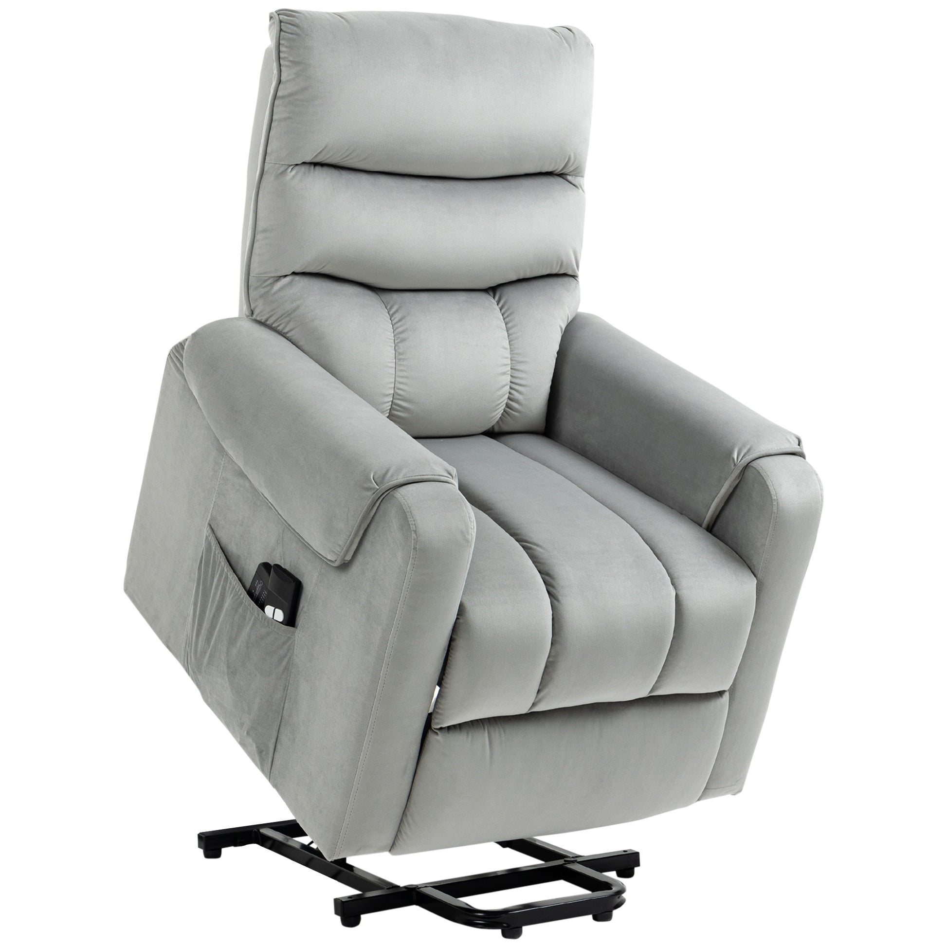 Photo of HOMCOM Vibration Massage Rise and Recliner Chair, Electric Power Lift Recliner with Remote Control and Side Pockets, Grey in Grey colour on a white background