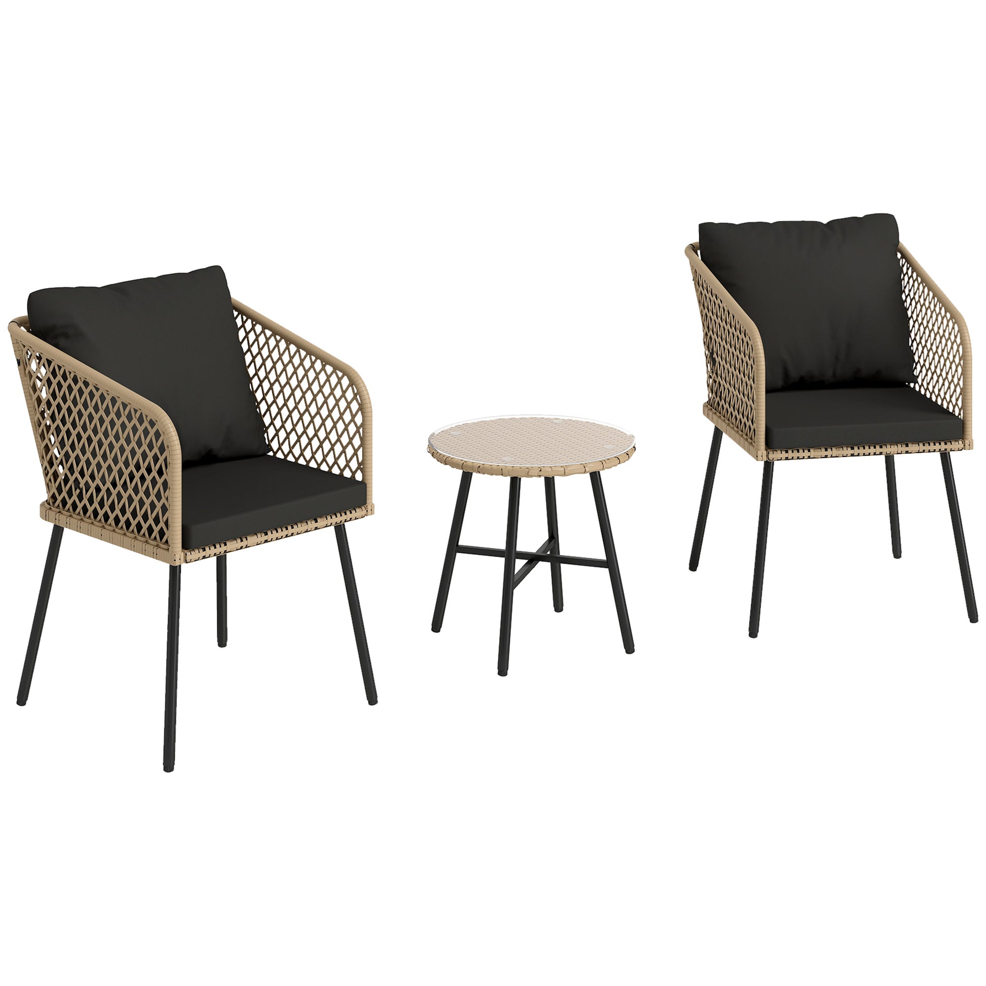 Photo of Outsunny Three-Piece Cut-Out Rattan Chair and Table Set - Brown/Black in Brown/Black colour on a white background