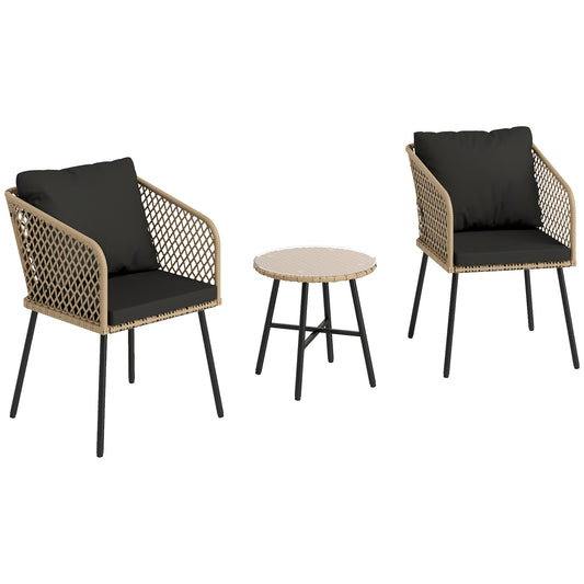 Photo of Outsunny Three-Piece Cut-Out Rattan Chair and Table Set - Brown/Black in Brown/Black colour on a white background