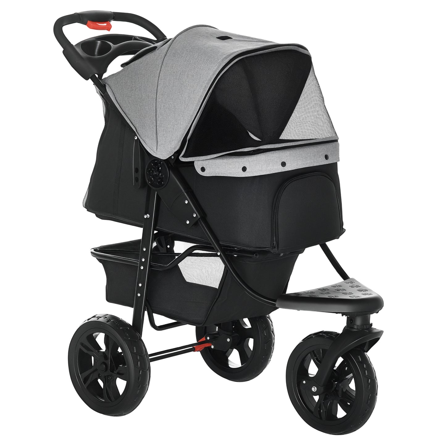 Photo of PawHut Dog Stroller Pram, 3-Wheel Foldable Pet Stroller with Invisible Sky Roof, for Small Dogs & Cats, Red in Red colour on a white background