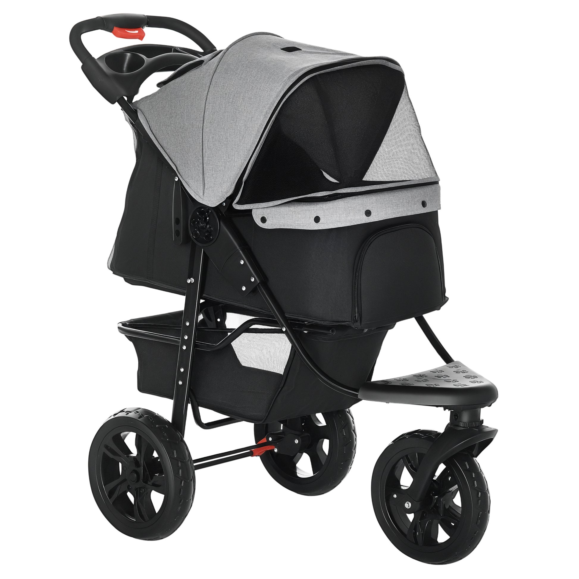 Photo of PawHut Dog Stroller Pram, 3-Wheel Foldable Pet Stroller with Invisible Sky Roof, for Small Dogs & Cats, Red in Red colour on a white background