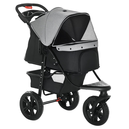 Photo of PawHut Dog Stroller Pram, 3-Wheel Foldable Pet Stroller with Invisible Sky Roof, for Small Dogs & Cats, Red in Red colour on a white background