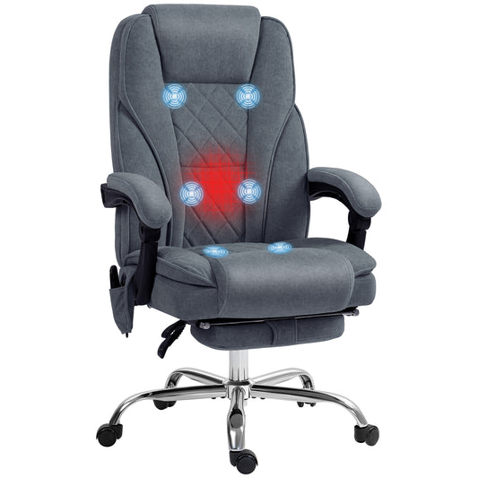 Photo of Vinsetto Massage Office Chair, Heated Reclining Computer Chair with Adjustable Height and Footrest, Dark Grey in Grey colour on a white background