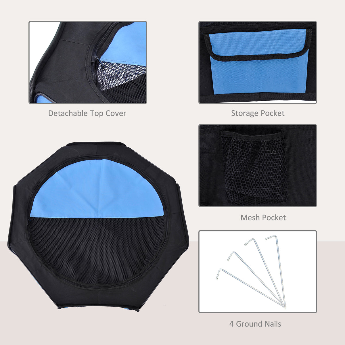 PawHut 600D Oxford Soft Fabric Kennel, Portable Lightweight Cat Dog Playpen, Foldable Pet Puppy Rabbit Guinea Pig Pen Run Dia 90 x 41H cm Indoor & Outdoor Blue