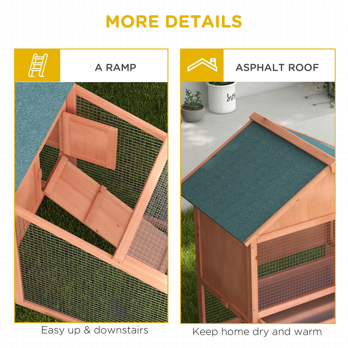 PawHut 2-Tier Outdoor Rabbit Hutch with Large Run, Ramp & Slide-Out Tray, Fir Wood, 144 x 64.5 x 100 cm, Orange