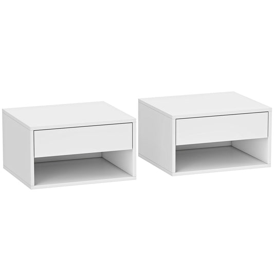 Photo of HOMCOM Set of Two Floating Bedside Tables - White in White colour on a white background
