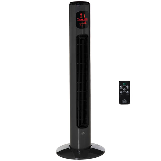 Photo of HOMCOM 38'' Freestanding Tower Fan, 3 Speed 3 Mode, 12h Timer, 70 Degree Oscillation, LED Panel, 5M Remote Controller, Dark Grey in Grey colour on a white background