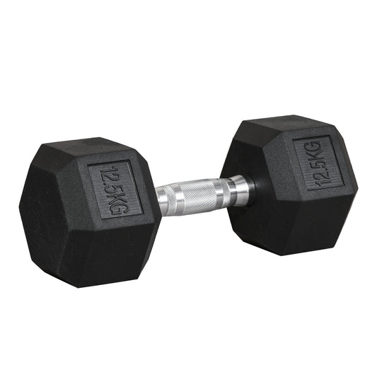Photo of HOMCOM 12.5KG Single Rubber Hex Dumbbell Portable Hand Weights Dumbbell Home Gym in Gym colour on a white background