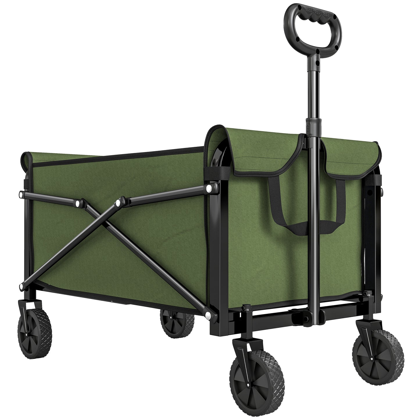 Photo of Outsunny 81L Festival Trolley on Wheels, Compact Garden Folding Trolley Cart with Adjustable Handle 80L Green in Green colour on a white background