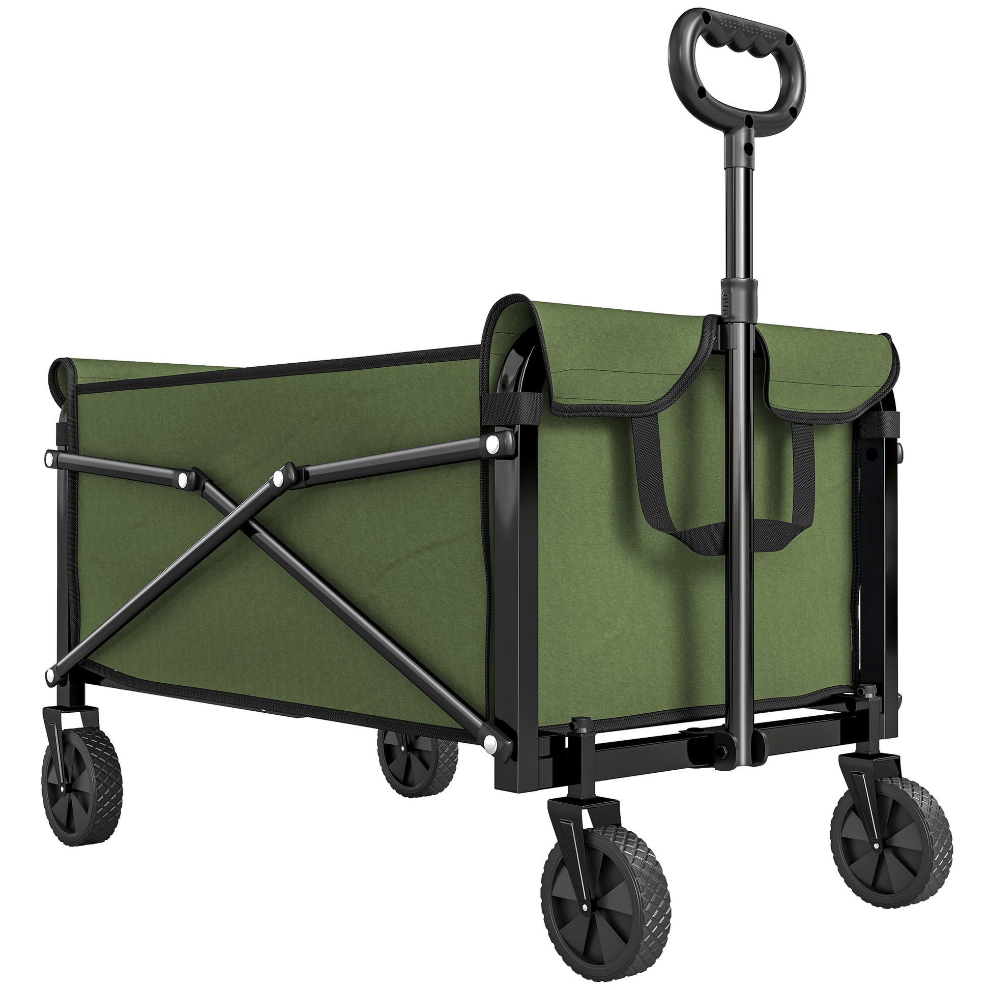 Photo of Outsunny 81L Festival Trolley on Wheels, Compact Garden Folding Trolley Cart with Adjustable Handle 80L Green in Green colour on a white background
