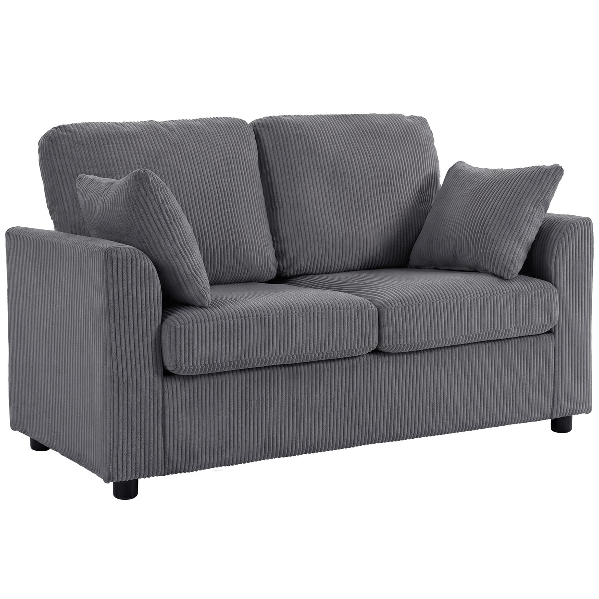 Photo of HOMCOM 2 Seater Sofa, Corduroy Small Couch with Spring Cushion, Wide and Deep Seat, Dark Grey in Grey colour on a white background