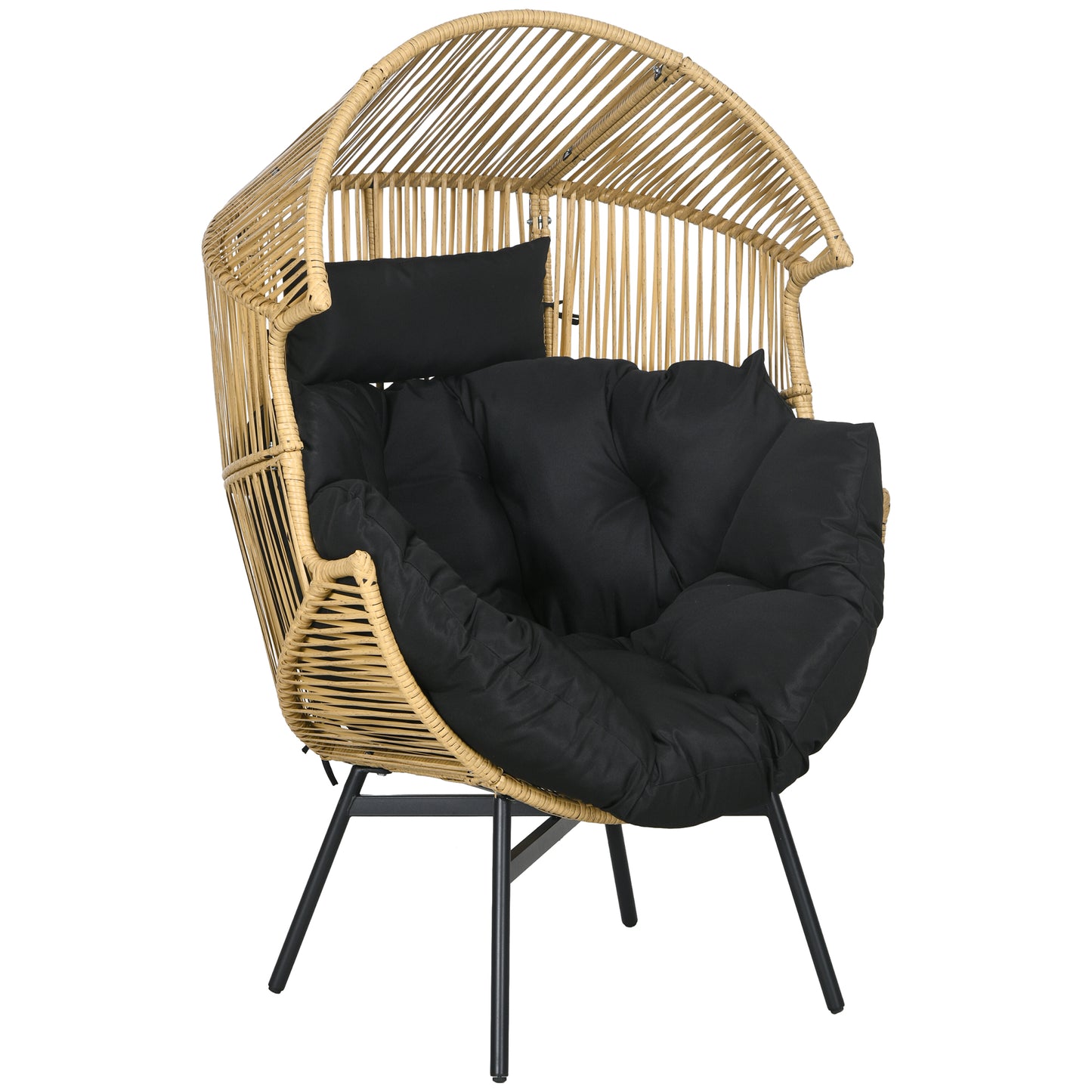 Photo of Outsunny String Rattan Egg Chair, with Padded Seat Cushion - Sand/Black in Sand/Black colour on a white background
