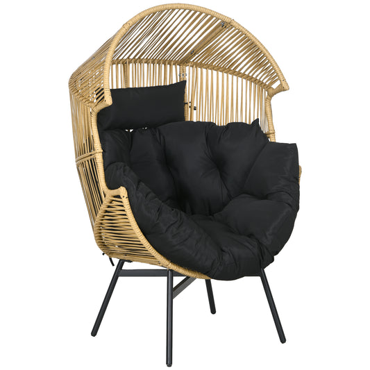 Photo of Outsunny String Rattan Egg Chair, with Padded Seat Cushion - Sand/Black in Sand/Black colour on a white background
