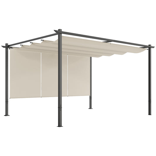 Photo of Outsunny 3 x 4m Metal Pergola with Retractable Roof and Roller Shade, Free Standing Gazebo Canopy Pergola Kit, UPF30+ Outdoor Sun Shelter, Beige in Beige colour on a white background