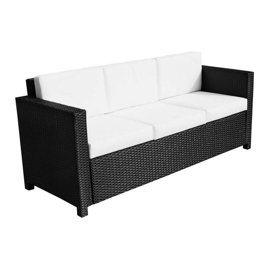 Photo of Outsunny 3 Seater Rattan Sofa All-Weather Wicker Weave Metal Frame Chair with Fire Resistant Cushion, Black in Black colour on a white background