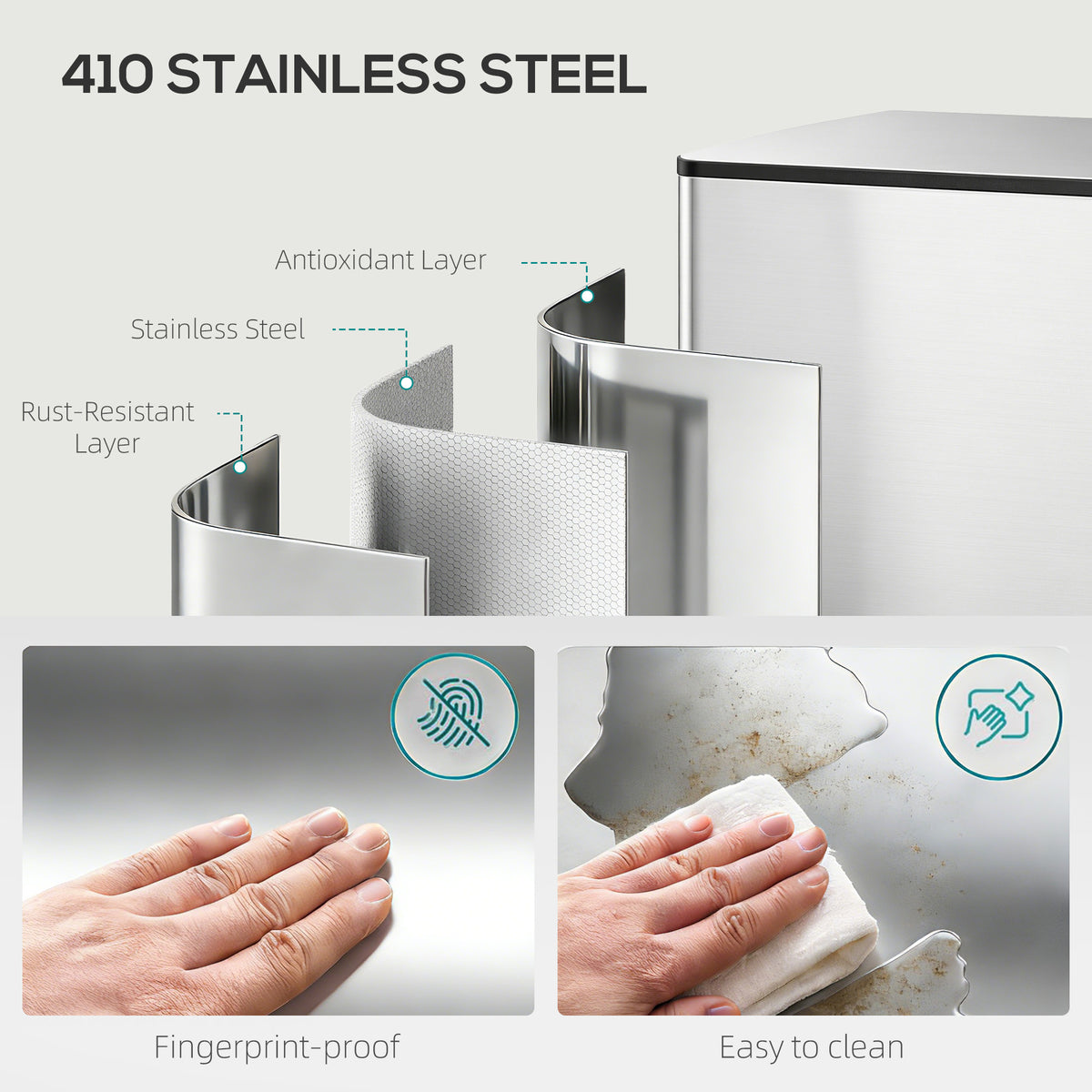 HOMCOM bin with fingerprint-resistant, easy-clean stainless steel panels