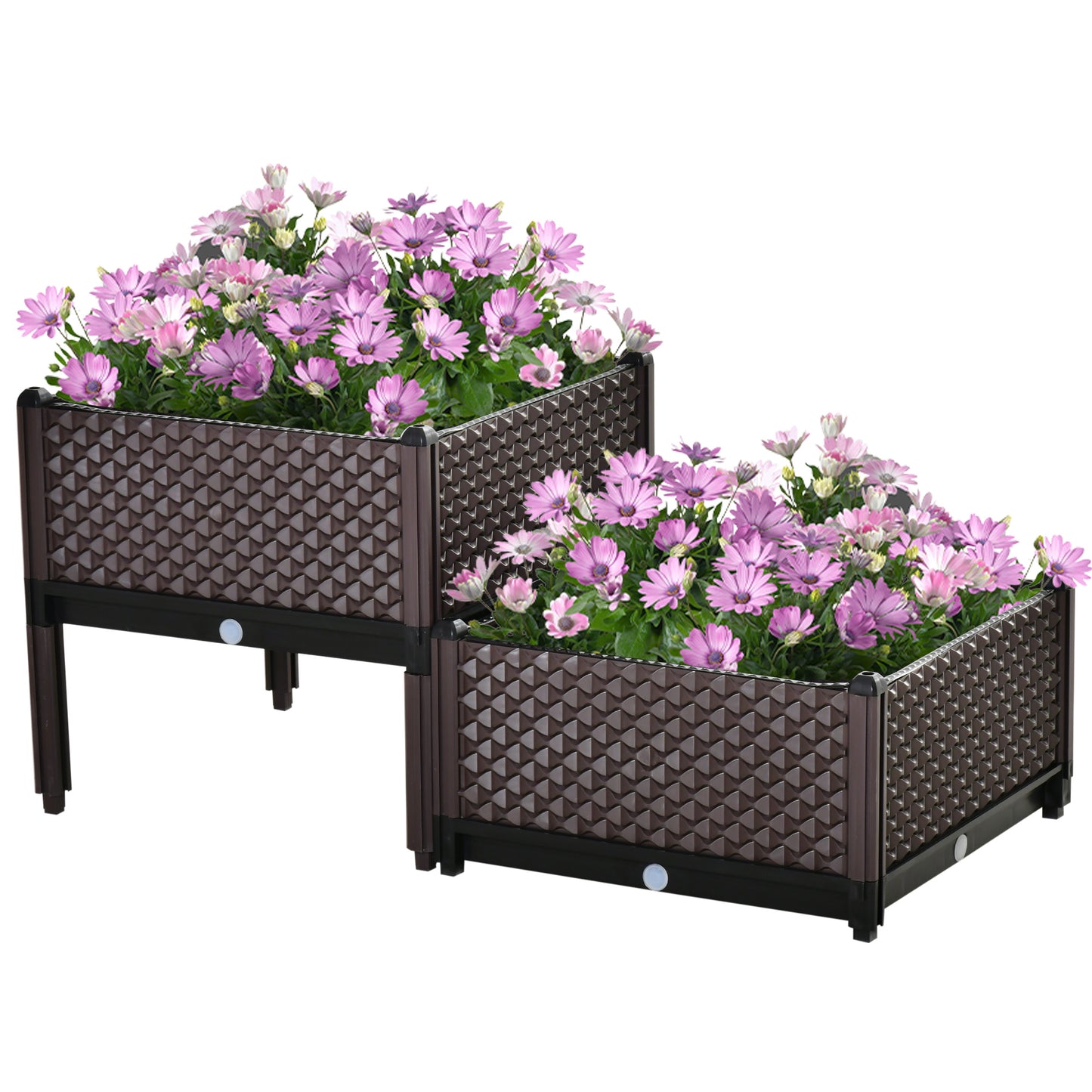 Photo of Outsunny 50cm x 50cm x 46.5cm Set of 2 41L Plastic Raised Garden Bed, Planter Box, Flower Vegetables Planting Container with Self-Watering Design and Drainage Holes for Patio Balcony in Balcony colour on a white background