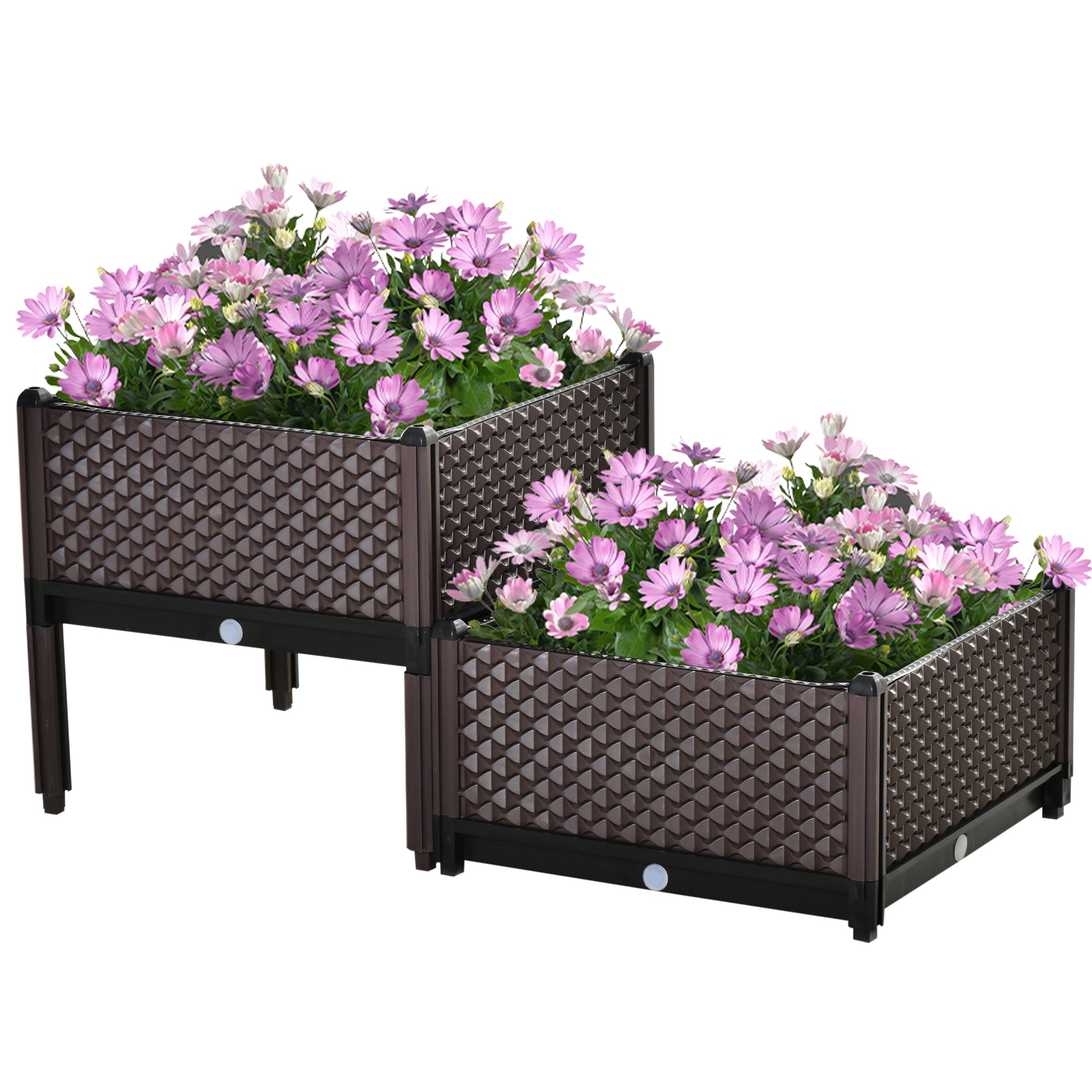 Photo of Outsunny 50cm x 50cm x 46.5cm Set of 2 41L Plastic Raised Garden Bed, Planter Box, Flower Vegetables Planting Container with Self-Watering Design and Drainage Holes for Patio Balcony in Balcony colour on a white background