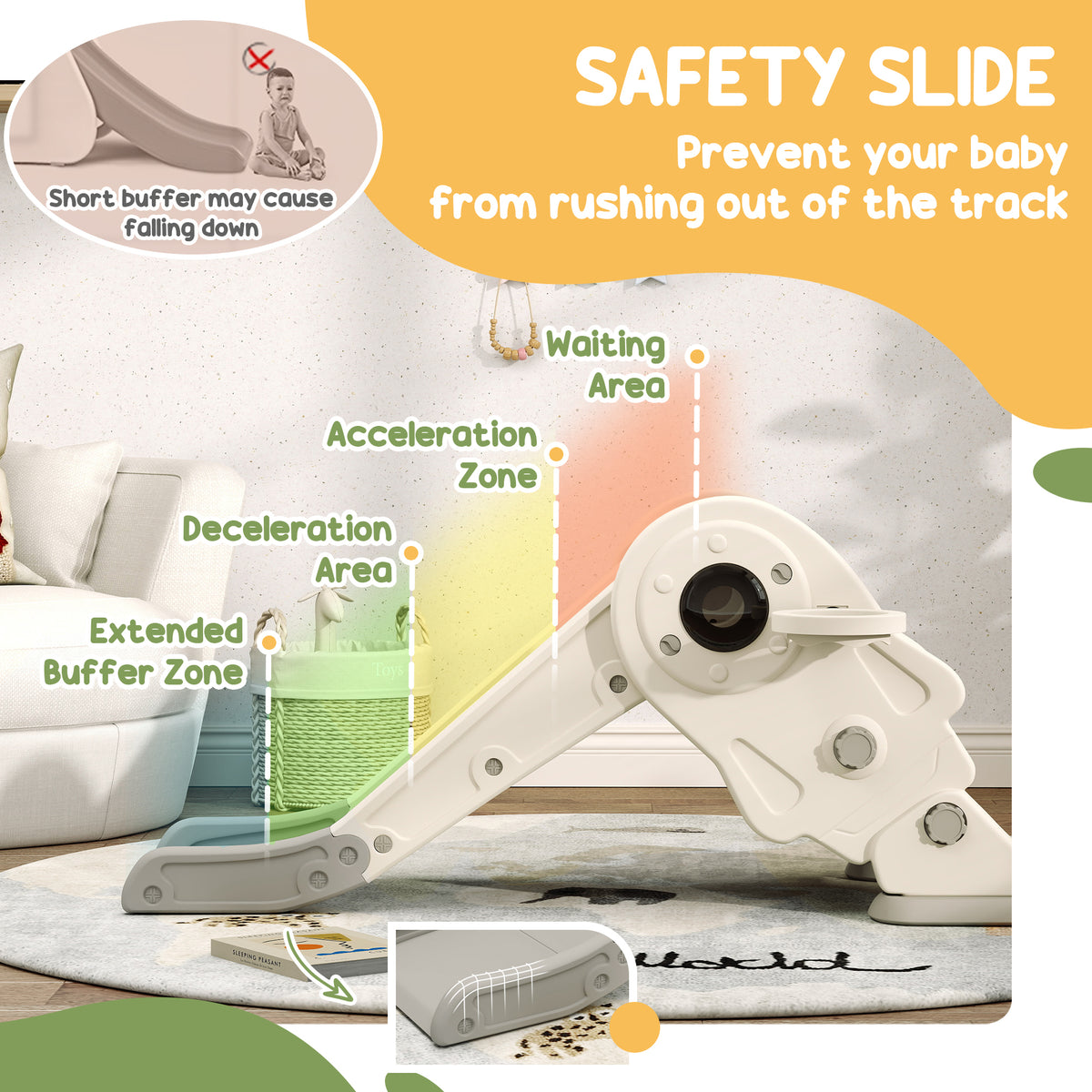 AIYAPLAY 3-in-1 Kids Slide with Basketball Hoop, Climber, Anti-Slip Steps for Toddlers, Ages 2-5 Years, Cream White