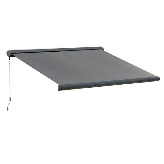 Photo of Outsunny 3 x 2.5m Electric Awning with Remote Controller, Aluminium Frame DIY Retractable Awning, UV50+ Sun Shade Canopy for Garden Patio Deck Door Window, Grey in Grey colour on a white background
