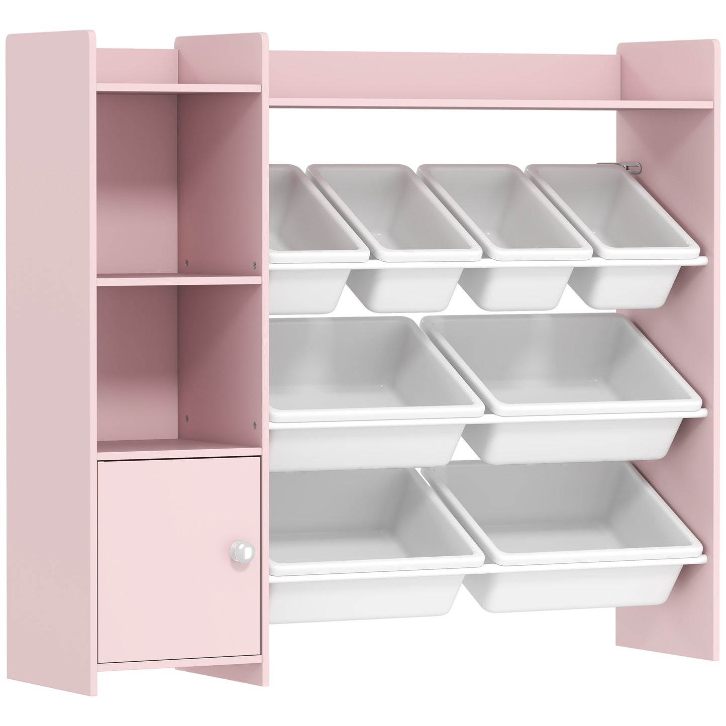 Photo of AIYAPLAY Toy Storage Unit with 8 Removable Bins, Storage Shelves, Cabinet, Pink in Pink colour on a white background