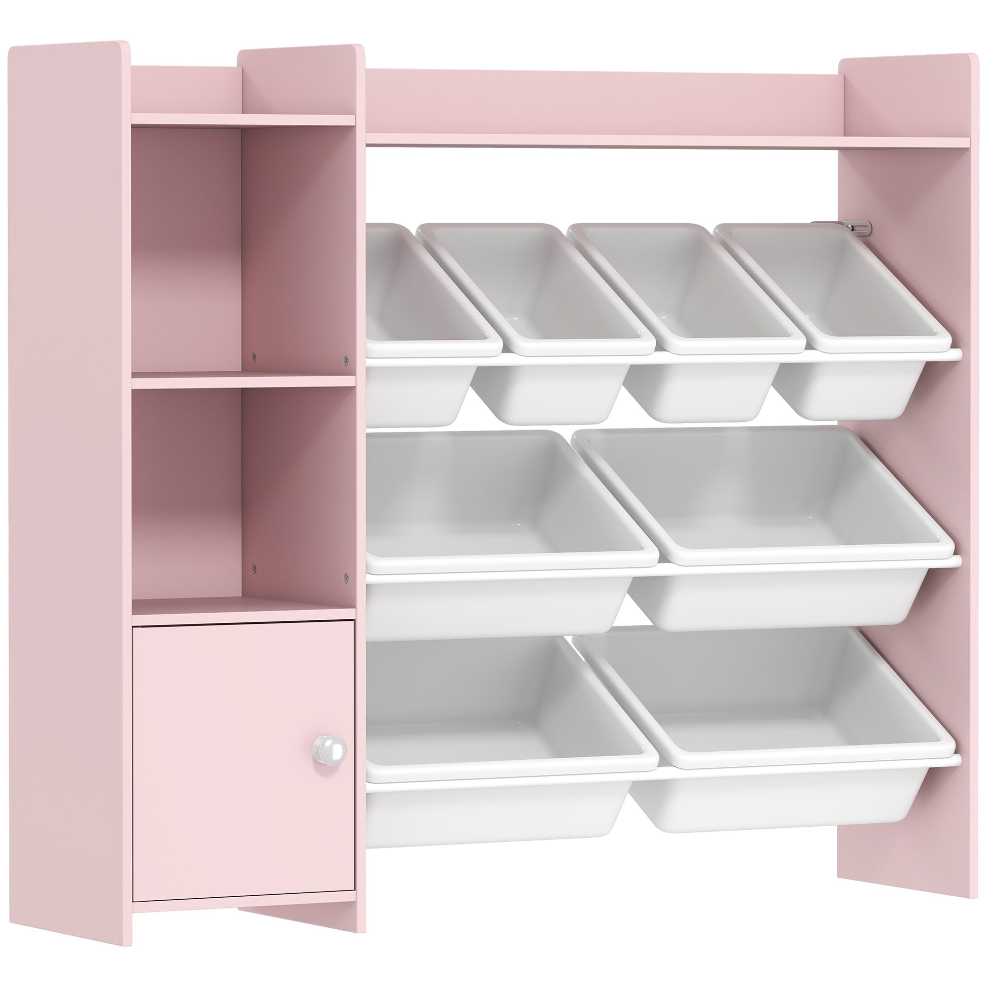 Photo of AIYAPLAY Toy Storage Unit with 8 Removable Bins, Storage Shelves, Cabinet, Pink in Pink colour on a white background