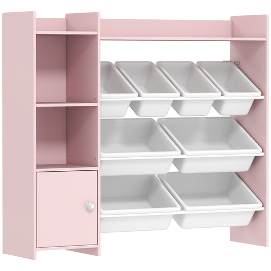 Photo of AIYAPLAY Toy Storage Unit with 8 Removable Bins, Storage Shelves, Cabinet, Pink in Pink colour on a white background