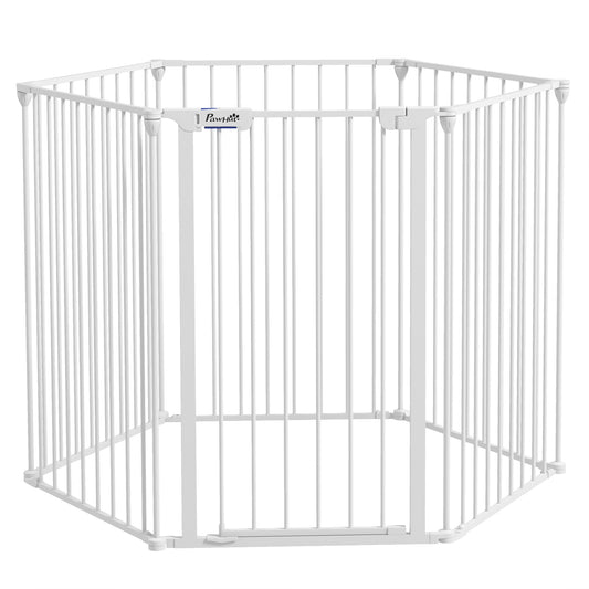 Photo of PawHut 6 Panels Foldable Dog Playpen, Puppy Pen Crate with Door - White in White colour on a white background