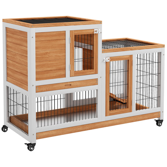 Photo of PawHut Wooden Indoor Hutch Elevated Cage w/ Wheel, Run, Yellow in Yellow colour on a white background