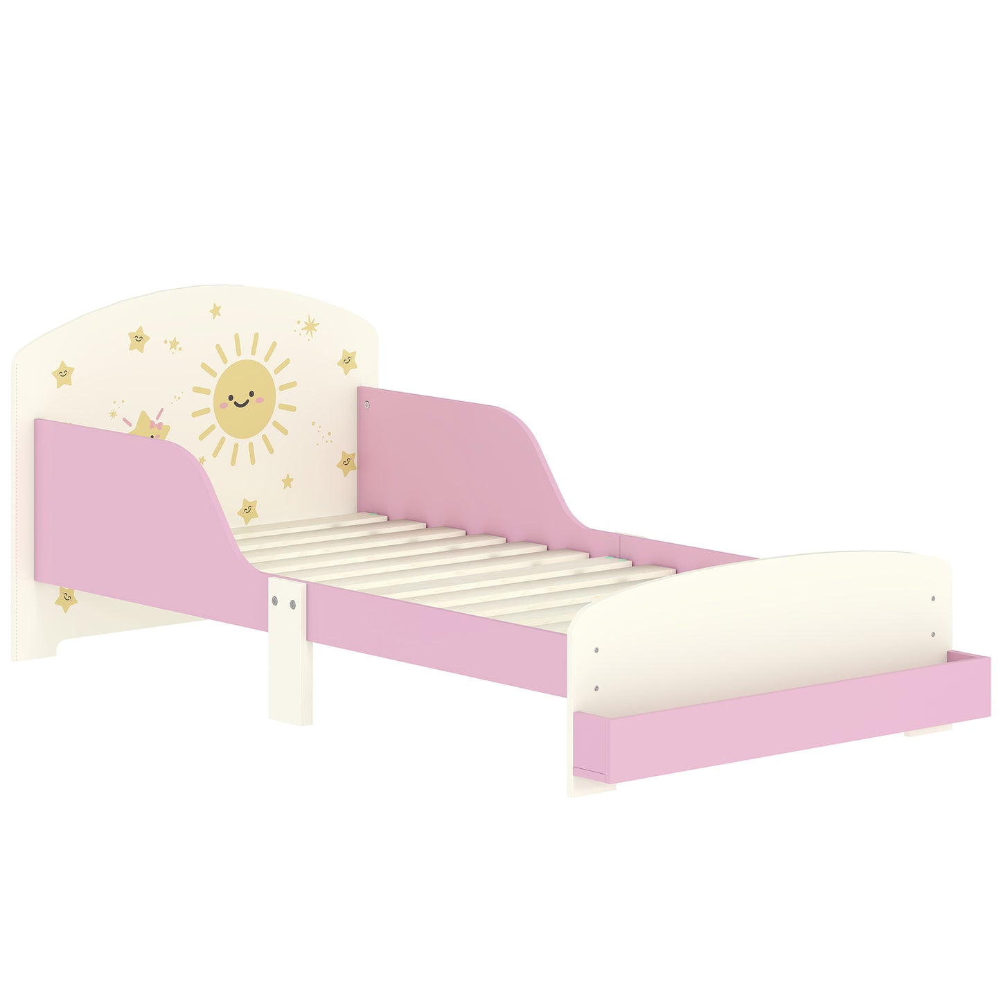 Photo of AIYAPLAY Toddler Bed with Storage, Guardrails, Sun Design, for Ages 3-8 Years, Fits 140 x 70cm Mattress, in Mattress, colour on a white background