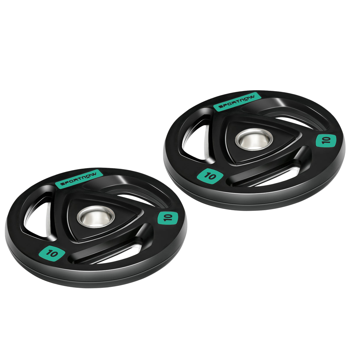 Photo of SPORTNOW Two 10kg Olympic Weight Plates, Tri-Grip Rubber-Coated Barbell Weights, with 5cm Holes, for Home, Gym, Office in Office colour on a white background