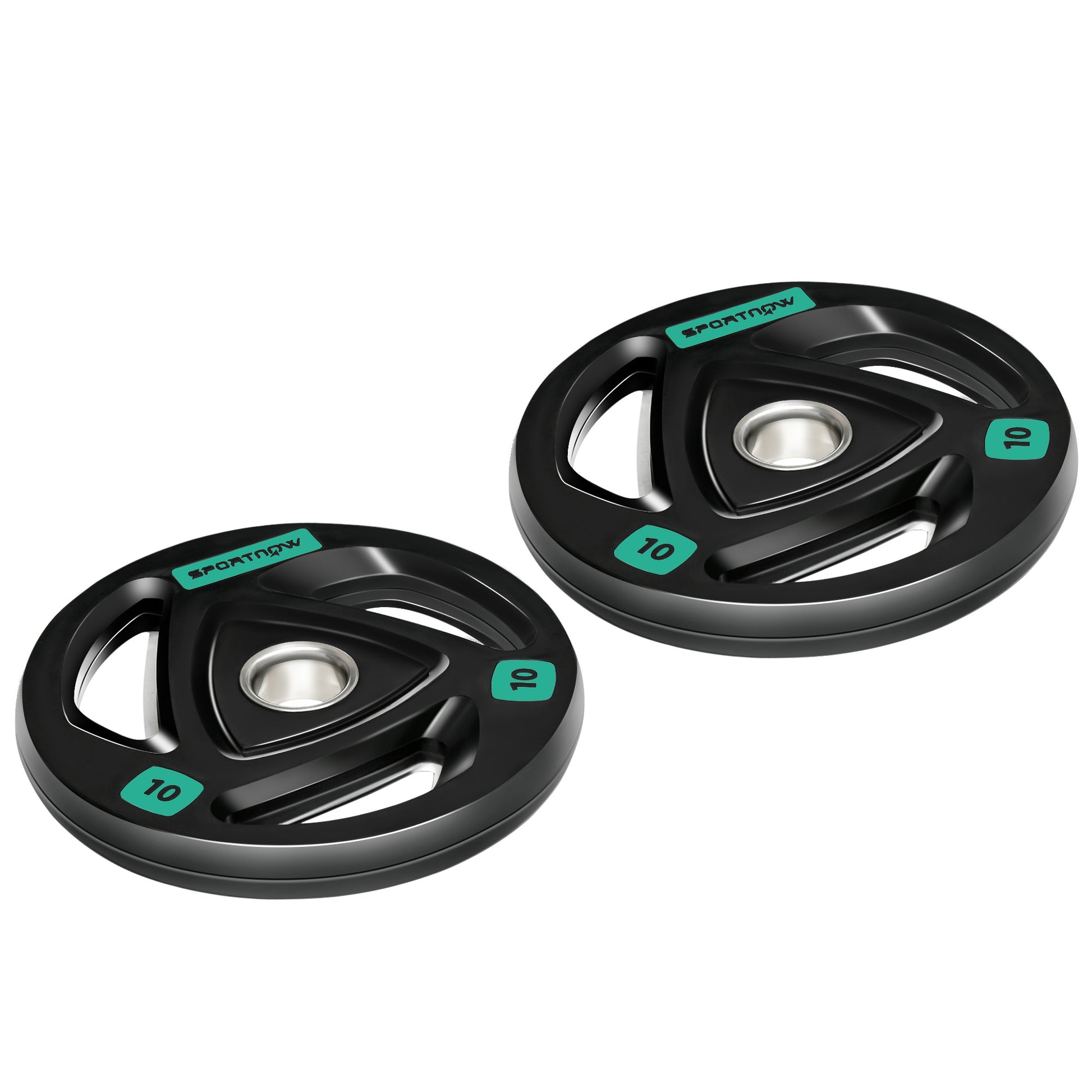 Photo of SPORTNOW Two 10kg Olympic Weight Plates, Tri-Grip Rubber-Coated Barbell Weights, with 5cm Holes, for Home, Gym, Office in Office colour on a white background