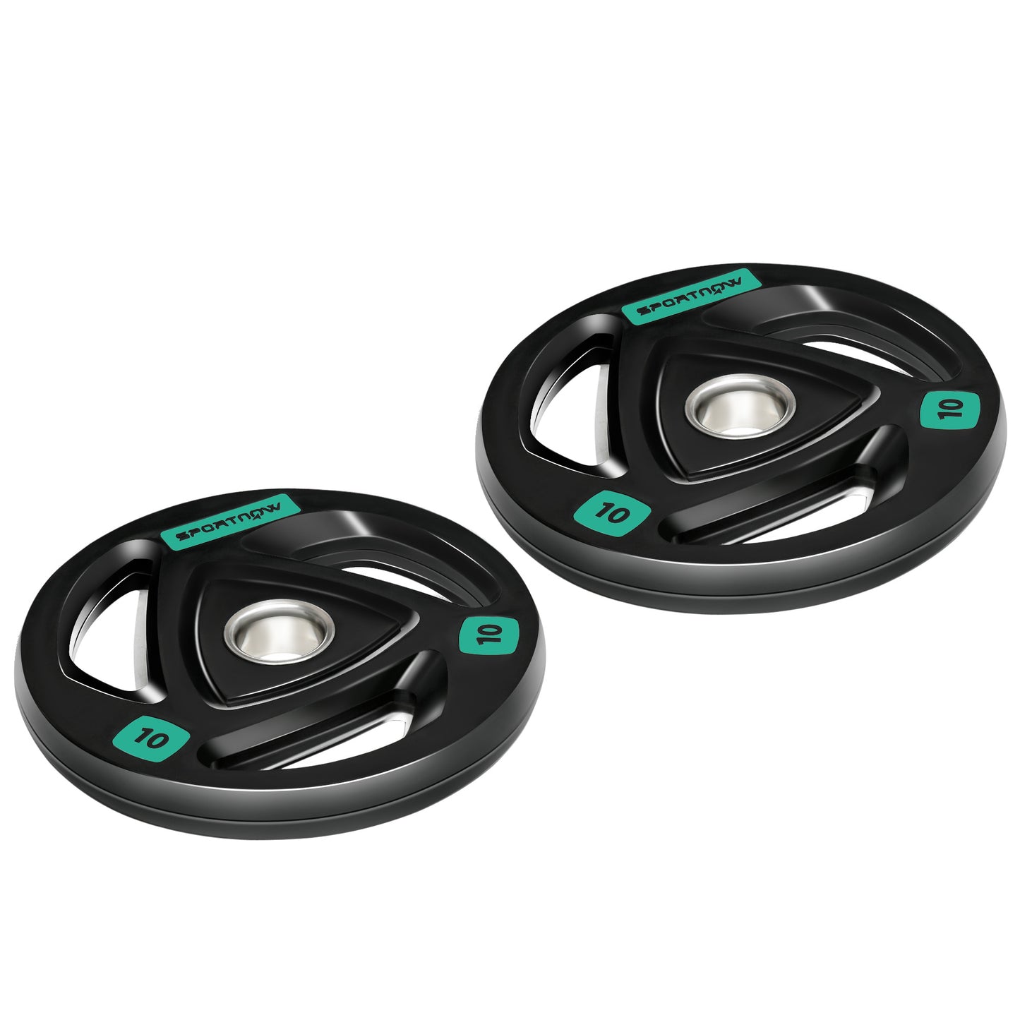 Photo of SPORTNOW Two 10kg Olympic Weight Plates, Tri-Grip Rubber-Coated Barbell Weights, with 5cm Holes, for Home, Gym, Office in Office colour on a white background