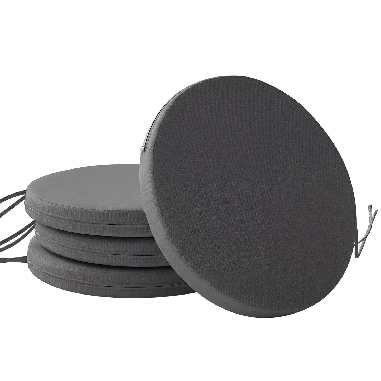 Photo of Outsunny Outdoor Bistro Chair Cushions Set of 4 with Removable Cover, 41 x 41 x 5 cm Round Seat Cushions with Ties, Dark Grey in Grey colour on a white background