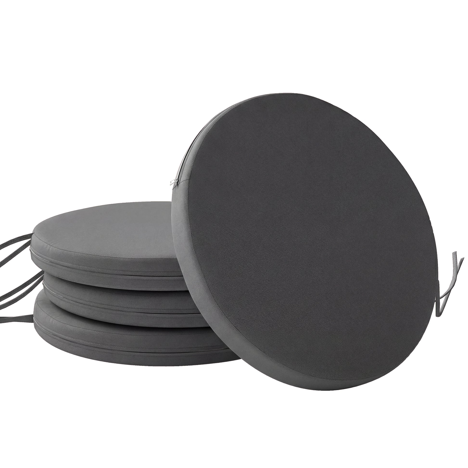 Photo of Outsunny Outdoor Bistro Chair Cushions Set of 4 with Removable Cover, 41 x 41 x 5 cm Round Seat Cushions with Ties, Dark Grey in Grey colour on a white background