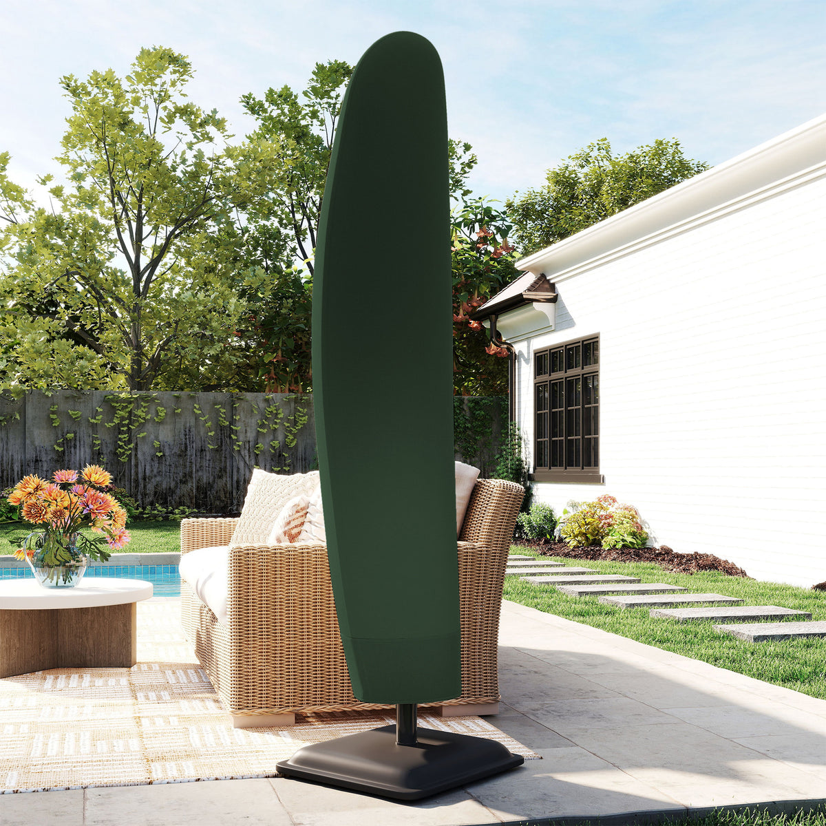 Outsunny Parasol Cover, 300D Oxford Cantilever Umbrella Cover Fit for 2-4m Parasol, Green