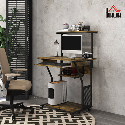 HOMCOM work desk with raised shelf, sliding keyboard tray and storage rack