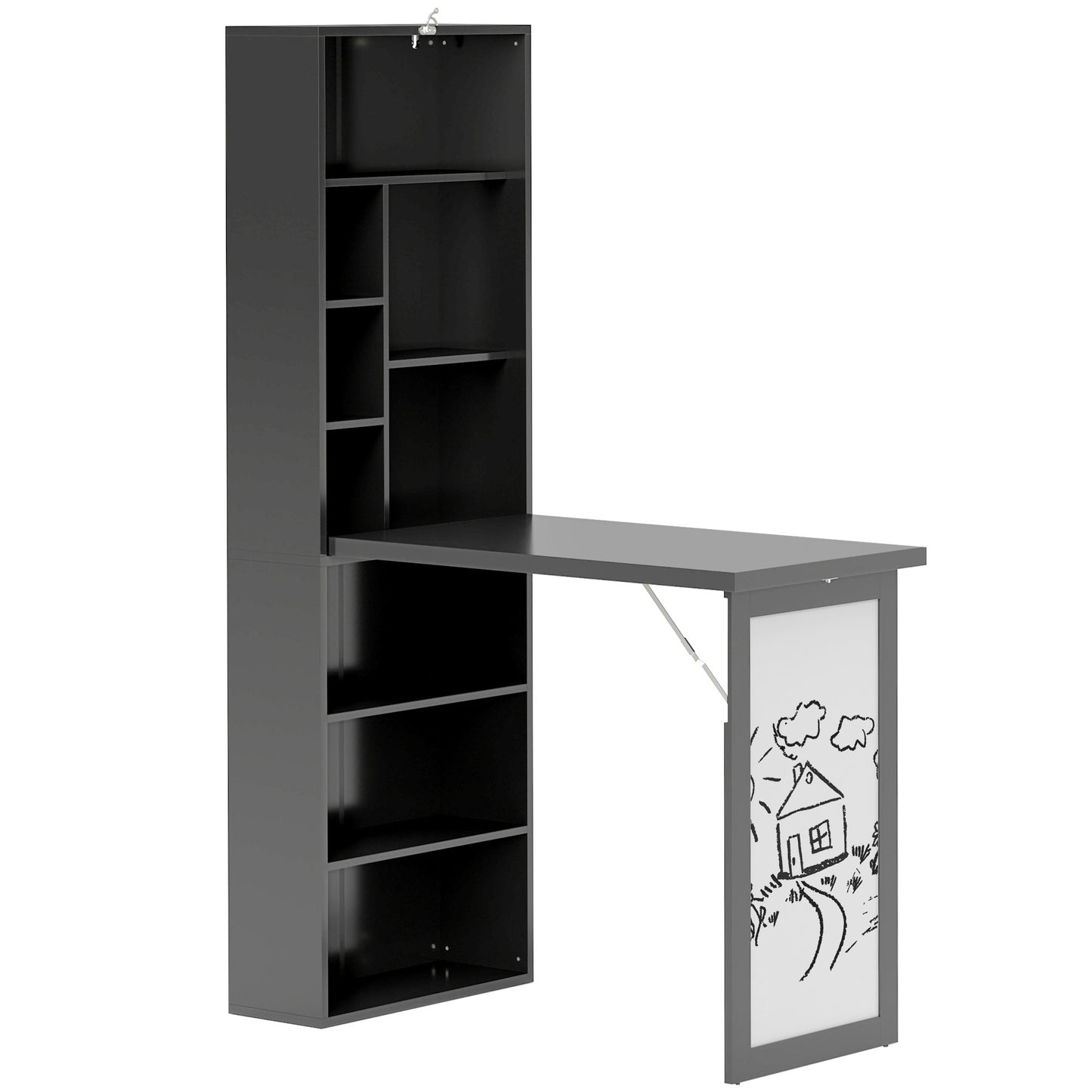 Photo of HOMCOM Three-Part Work Desk, with Storage and Writing Board - Black in Black colour on a white background