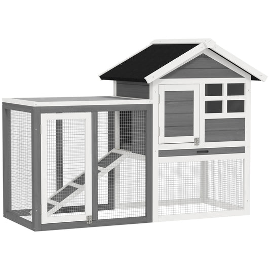Photo of PawHut Rabbit Hutch Outdoor Wooden Guinea Pig Hutch Rabbit Run Bunny Cage Small Animal House Pull-Out Tray, Grey, 124 x 63 x 93 cm in cm colour on a white background