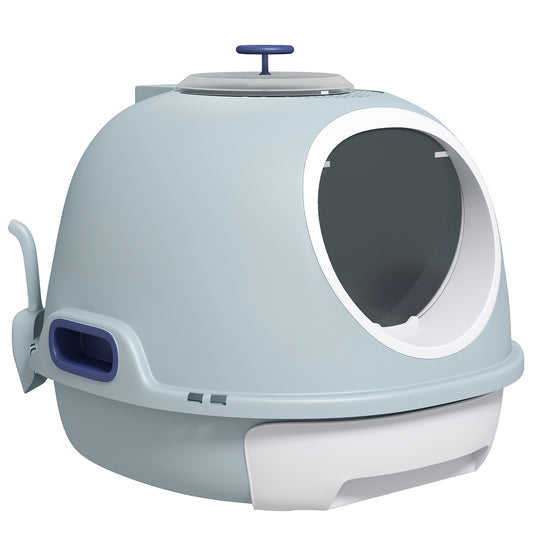Photo of PawHut Cat Litter Box Toilet with Litter Scoop Enclosed Drawer, Front Entry Top Exit, Easy To Clean Blue in Blue colour on a white background