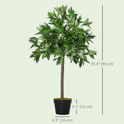 Artificial bay laurel topiary tree, 90 cm tall, in a black pot