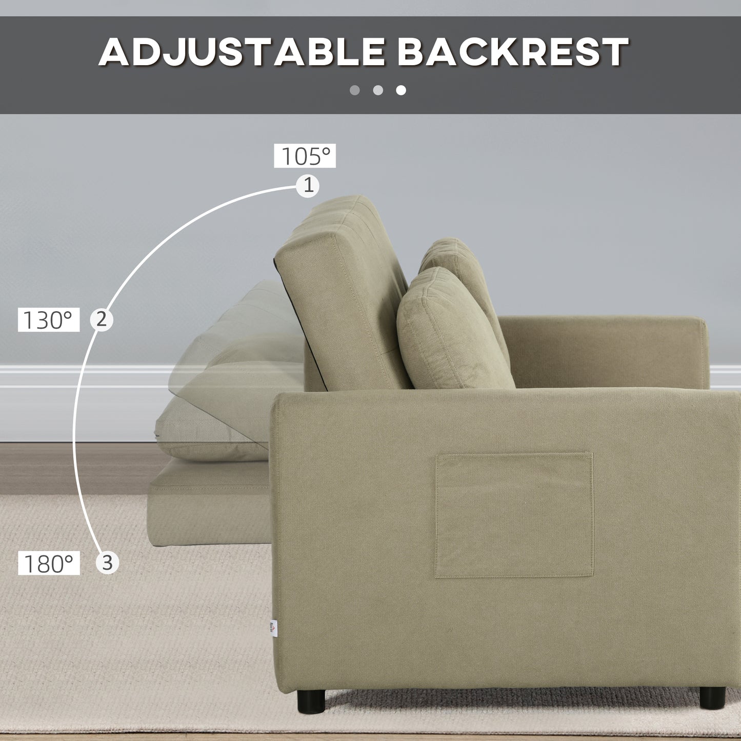 HOMCOM Loveseat Sofa Bed, Convertible Bed Settee with 2 Pillows, Side Pockets, Light Brown