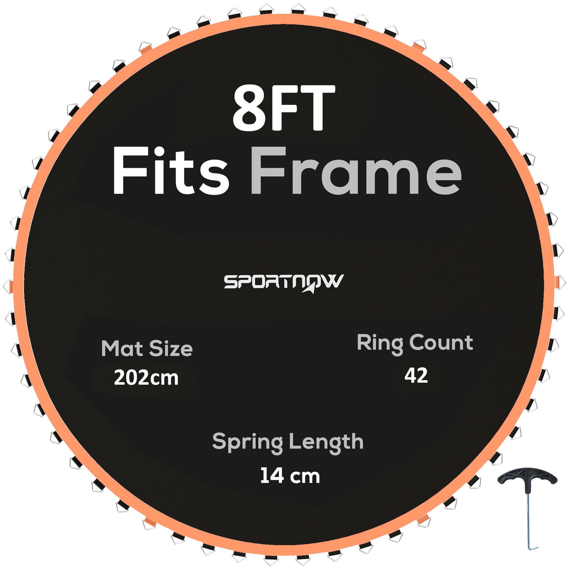 Photo of SPORTNOW Trampoline Replacement Mat with Spring Pull Tool, 42 V-Hooks, for 8ft Trampoline using 14cm Springs, Orange in Orange colour on a white background